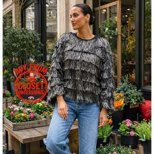 ZARA Fringed Metallic Thread Jacket NWT Silver Size S